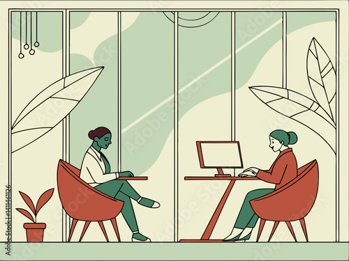 Modern Office Collaboration Two Businesswomen Working Together in a Stylish Workspace