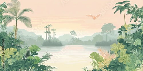 Wallpaper Mural Wallpaper serene tropical landscape painting in pastel tones	
 Torontodigital.ca