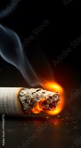 Obraz na płótnie wisps of smoke, dark background, vibrant orange glow, ash, burning cigarette with smoke, a lit cigarette, burning ember w salonie
