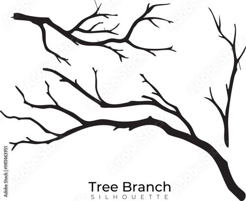 Tree Branch Silhouette Vector – Minimal Nature Outline for Forest Graphics, Woodland Art, and Botanical Designs