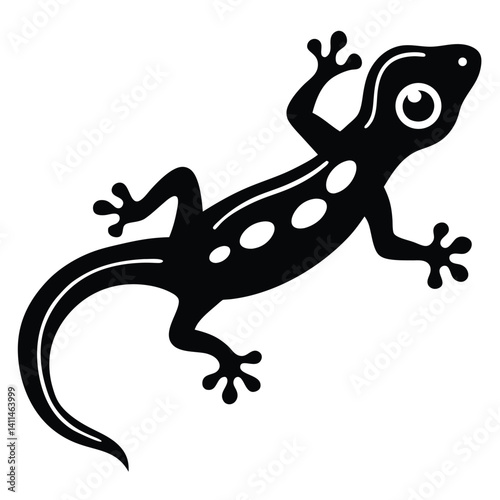 A vector silhouette of a gecko climbing a wall, its toes gripping