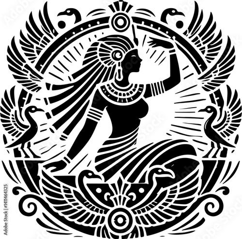 sketch vector illustration silhouette design icon logo symbol mascot painting god goddess mythology classic vintage ancient egypt  