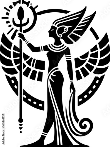 sketch vector illustration silhouette design icon logo symbol mascot painting god goddess mythology classic vintage beauty queen ancient egypt  