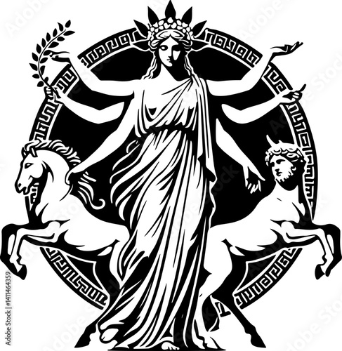 sketch vector illustration silhouette design icon logo symbol mascot painting god goddess mythology classic vintage greek roman