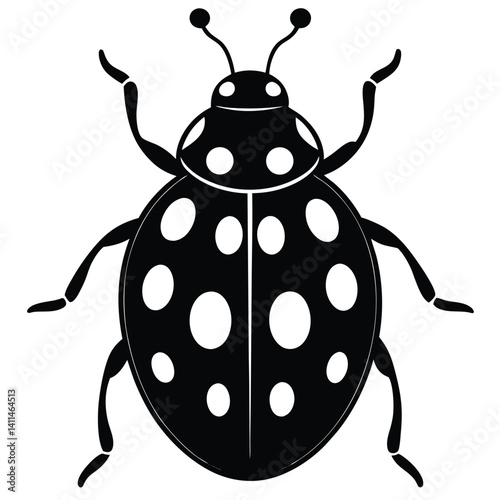 Create a minimalist ladybug vector illustration in black silhouette on a white background perfect for modern designs