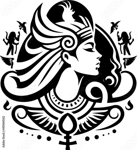 sketch vector illustration silhouette design icon logo symbol mascot painting god goddess mythology classic vintage beauty queen ancient egypt  