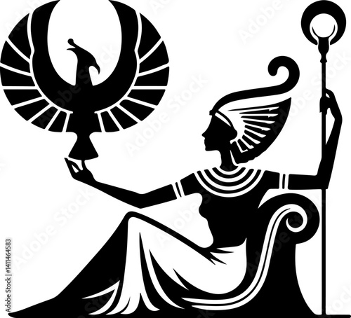 sketch vector illustration silhouette design icon logo symbol mascot painting god goddess mythology classic vintage beauty queen ancient egypt  