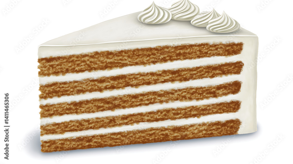 Fototapeta premium Layered cake slice with whipped cream