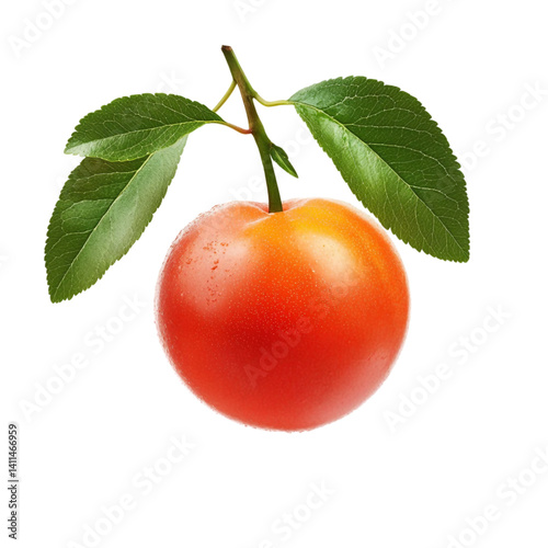  Fresh ripe marian plum with leaves isolated [Transparent Background PNG] 