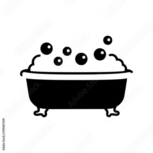 Black Bath Tub Icon - Bubble Bath