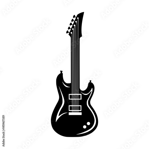 Black Electric Guitar Icon - Vector Illustration
