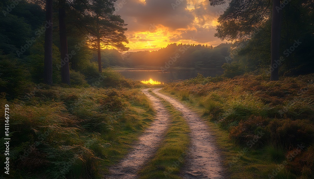 Fototapeta premium Sunset Path Through Forest