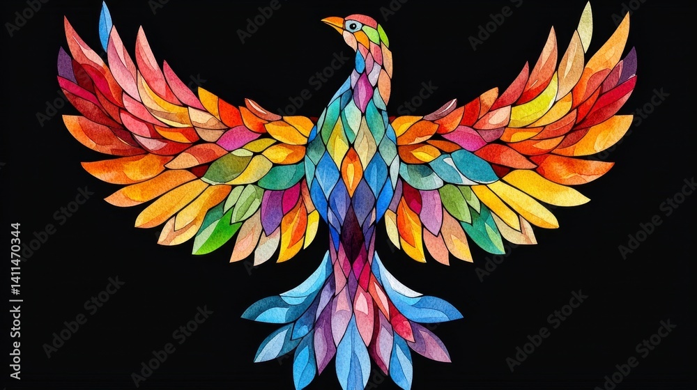 Obraz premium Vibrant Colorful Bird Illustration with Artistic Feather Design