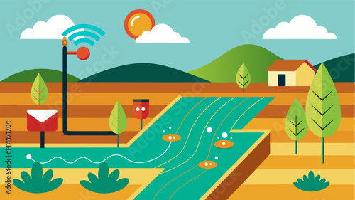Soil Moisture Mapping IoT sensors can create detailed maps of soil moisture levels across a farm allowing farmers to target irrigation to areas where it is needed most.. Vector illustration