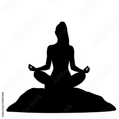 Silhouette of a woman meditating in a seated position