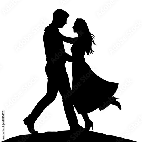 Silhouetted couple dancing on a hilltop