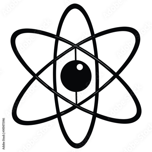 Black and White Atom Symbol Illustration: Science Icon, Atomic Structure Graphic, Physics, Chemistry, Education, Simple Design