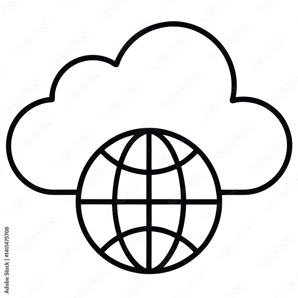 Cloud computing technology with globe vector on white background