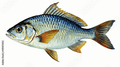 Azure drift fish isolated watercolor vector illustration svg