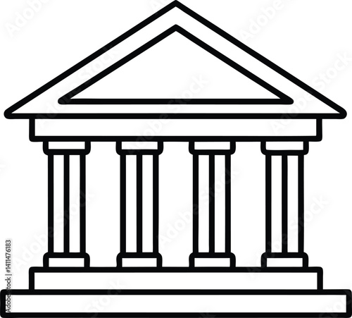 Bank Building Outline Icon Line Art Drawing Vector | Finance, Money & Institution Symbol