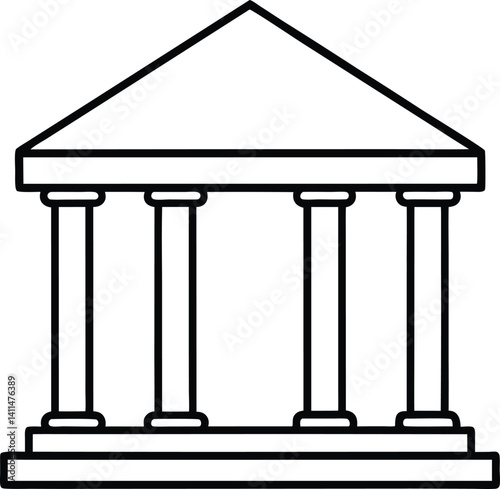 Bank Building Outline Icon Line Art Drawing Vector | Finance, Money & Institution Symbol