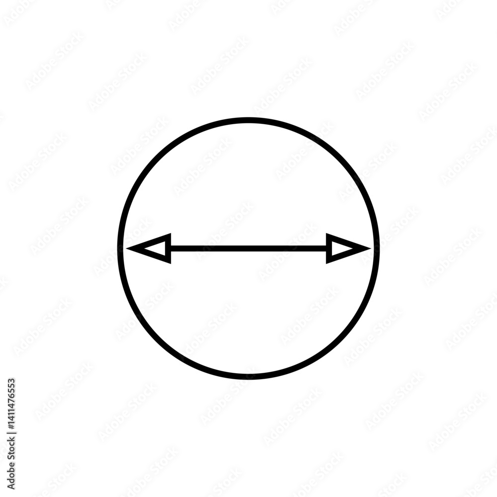 Circle with double ended arrow inside. Dual arrow and circle with size and diameter. Vector illustration on white background.
Circle with double ended arrow inside. Dual arrow and circle with size and diameter. Vector illustration on white background.