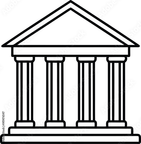 Bank Building Outline Icon Line Art Drawing Vector | Finance, Money & Institution Symbol