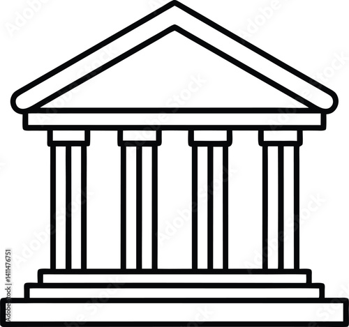 Bank Building Outline Icon Line Art Drawing Vector | Finance, Money & Institution Symbol