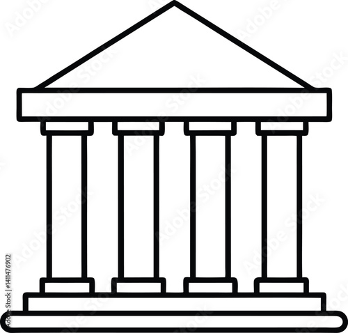 Bank Building Outline Icon Line Art Drawing Vector | Finance, Money & Institution Symbol