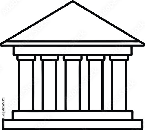 Bank Building Outline Icon Line Art Drawing Vector | Finance, Money & Institution Symbol
