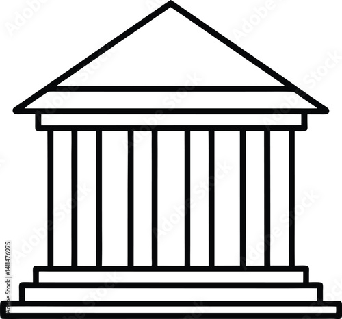 Bank Building Outline Icon Line Art Drawing Vector | Finance, Money & Institution Symbol