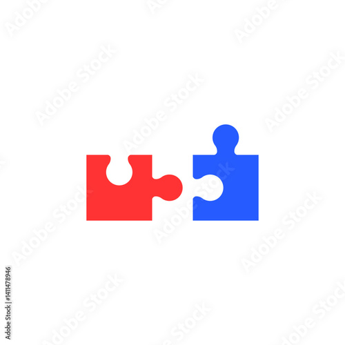 Two colored puzzle pieces joined together. Puzzle pieces connecting together on a white background. Vector illustration.
