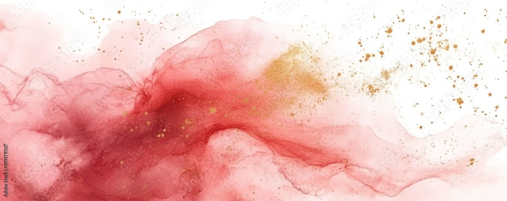 Obraz premium Ethereal Watercolor Painting in Pink and Gold, Defined by its Flowing, Organic Lines and Rich Textural Depth