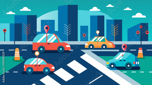 Autonomous ground vehicles smoothly navigating through intersections guided by advanced artificial intelligence.. Vector illustration