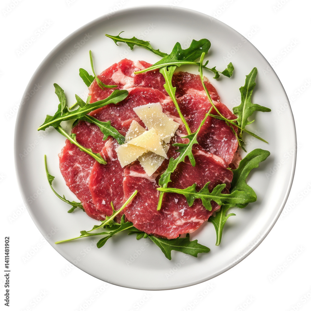 Fresh Italian Meat Carpaccio with Arugula and Shaved Cheese Fresh Italian Meat Carpaccio with Arugula and Shaved Cheese