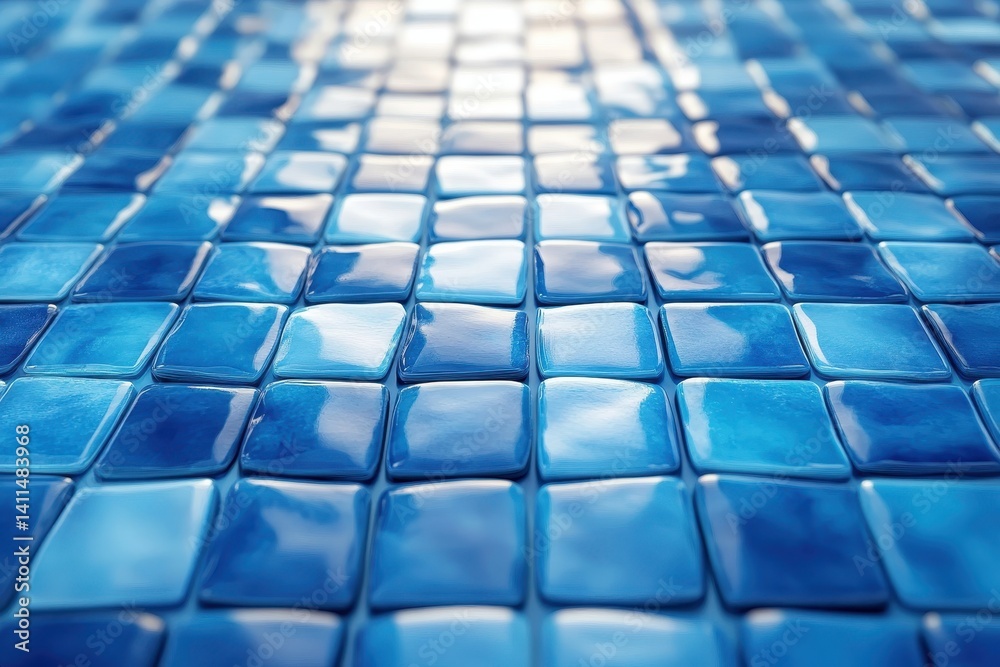 Fototapeta premium Glossy blue square tiles create an interesting, textured water effect. Use it as a background, texture, or abstract in your creative design.