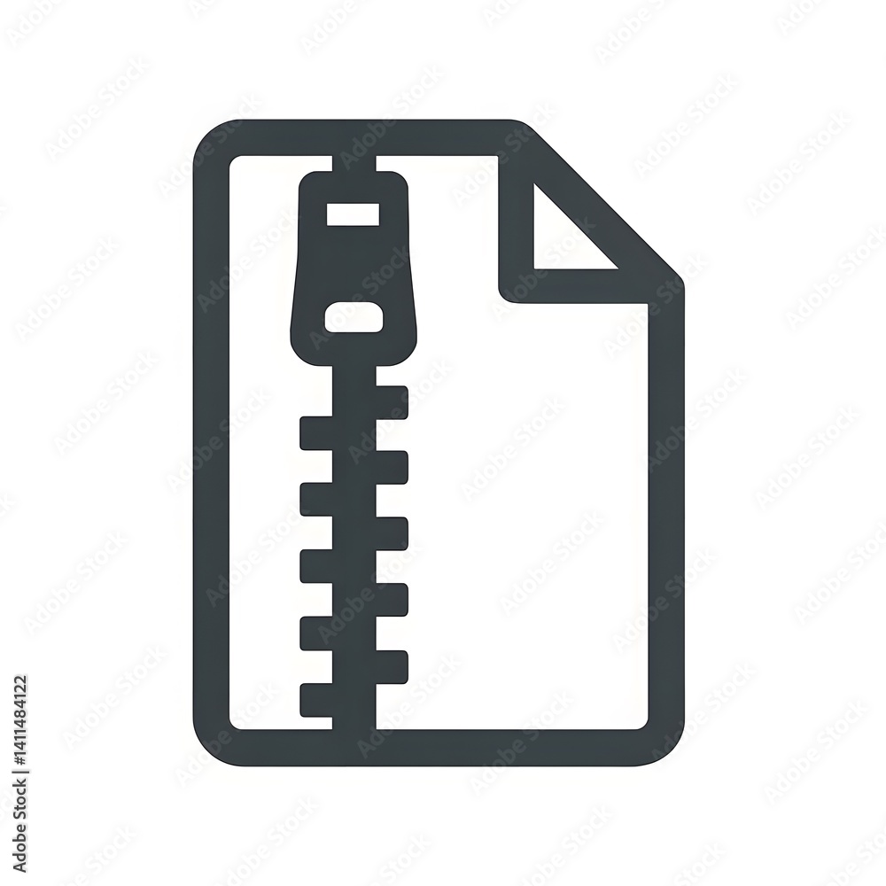 Compressed File Icon: Zipper on Document Outline Compressed File Icon: Zipper on Document Outline