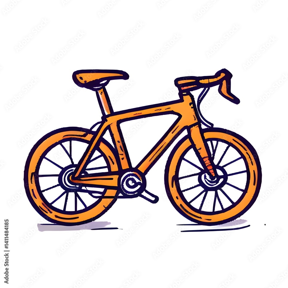 Fototapeta premium Stylized Orange Road Bike, Cartoon Illustration, Isolated.