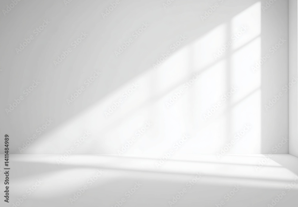 Minimalist White Interior with Soft Shadows and Natural Light Streaming Through Windows Minimalist White Interior with Soft Shadows and Natural Light Streaming Through Windows