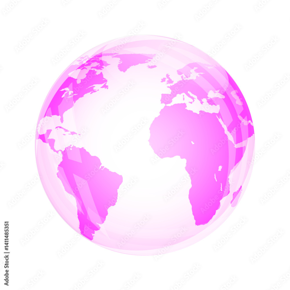 Pink transparent glass earth globe on a white Pink transparent glass earth globe on a white