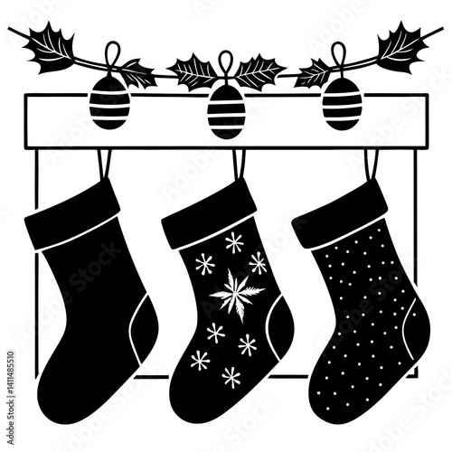 silhouette of Christmas stockings hanging on a mantelpiece 