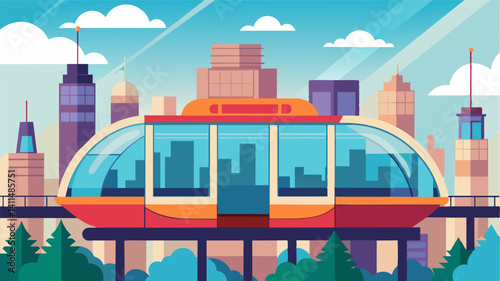 The eVTOLs are equipped with transparent roofs giving passengers a stunning aerial view of the citys impressive skyline during their short commute.. Vector illustration