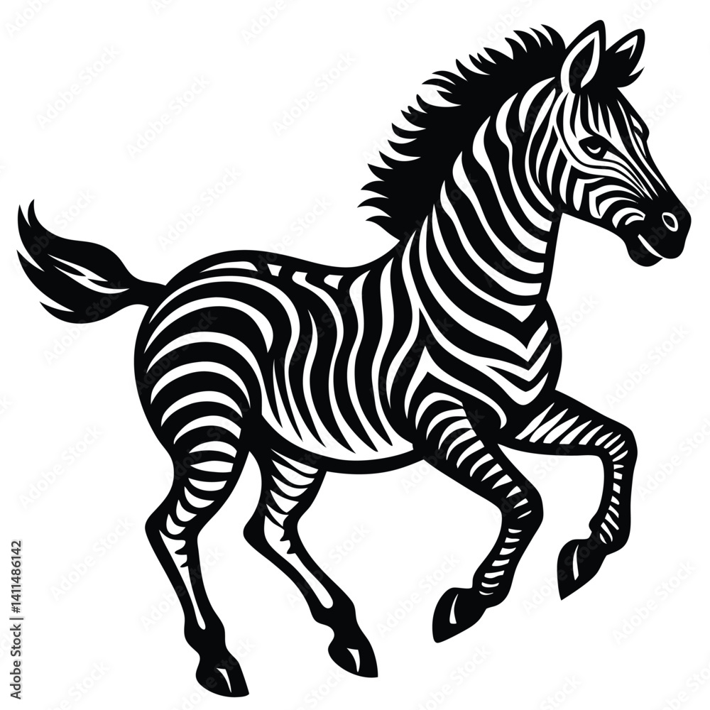 Obraz premium Black and White Zebra Illustration Running Graphic