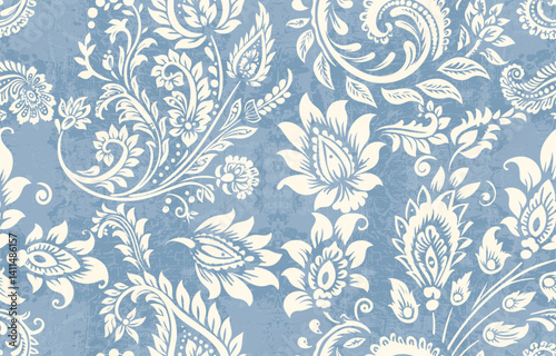 floral pattern vintage ethnic modern embroidery texture boho design vector illustration hand drawn pink flower motif branches leaves wallpaper seamless background border.