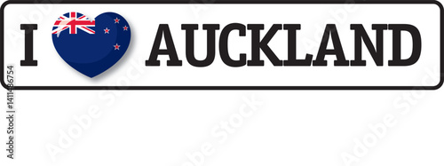 I love Auckland, new zealand flag inside a heart shape celebrating Auckland