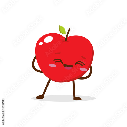 Cute red apple cartoon character with happy face, showing a Joyful pose. Perfect for kids illustrations, healthy food designs, or educational materials. Isolated on white background with soft shadow.