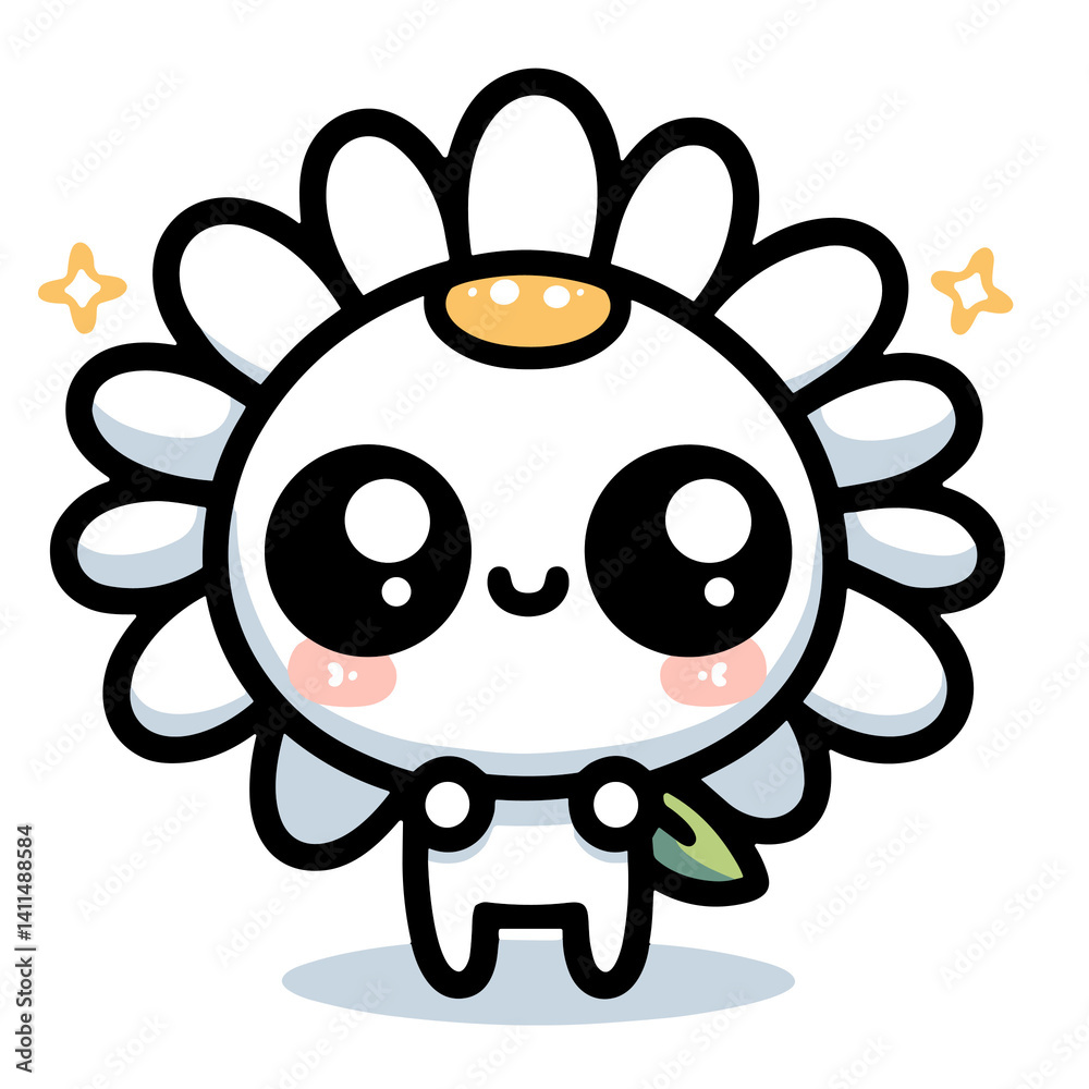 Naklejka premium Cute cartoon daisy with happy mood being adorable on transparent background
