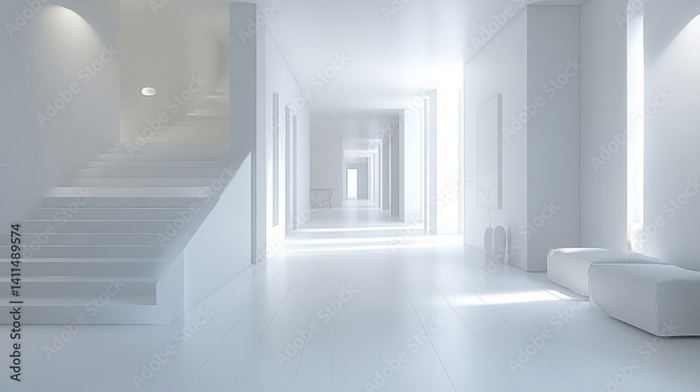 Fototapeta premium Bright White Minimalist Hallway Interior Design
