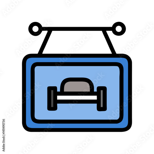 Hanging Signboard Icon Representing Hotel Indicator or Lodging Direction Sign
