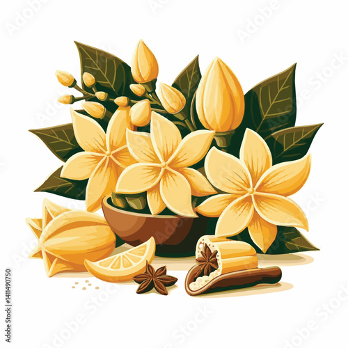 plant, blossom, nature, flora, bloom, aromatherapy, flower, natural, aroma, yellow, leaf, tropical, beauty, cananga, perfume, green, isolated, botanical, background, spa, essential, fragrance, organic